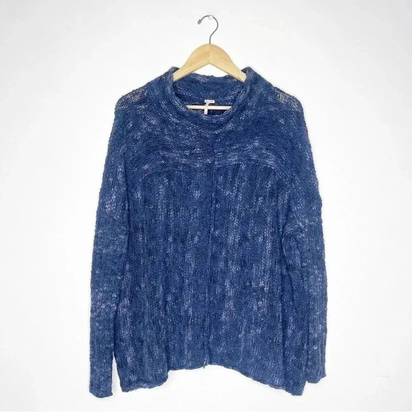 Free People Blue Boho High Neck Nightingale Pullover Sweater Size XS - Picture 4 of 8